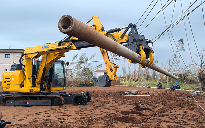 “摩羯”來襲，徐工開挖立桿一體機跑贏時間助力抗災(zāi)復(fù)電搶修